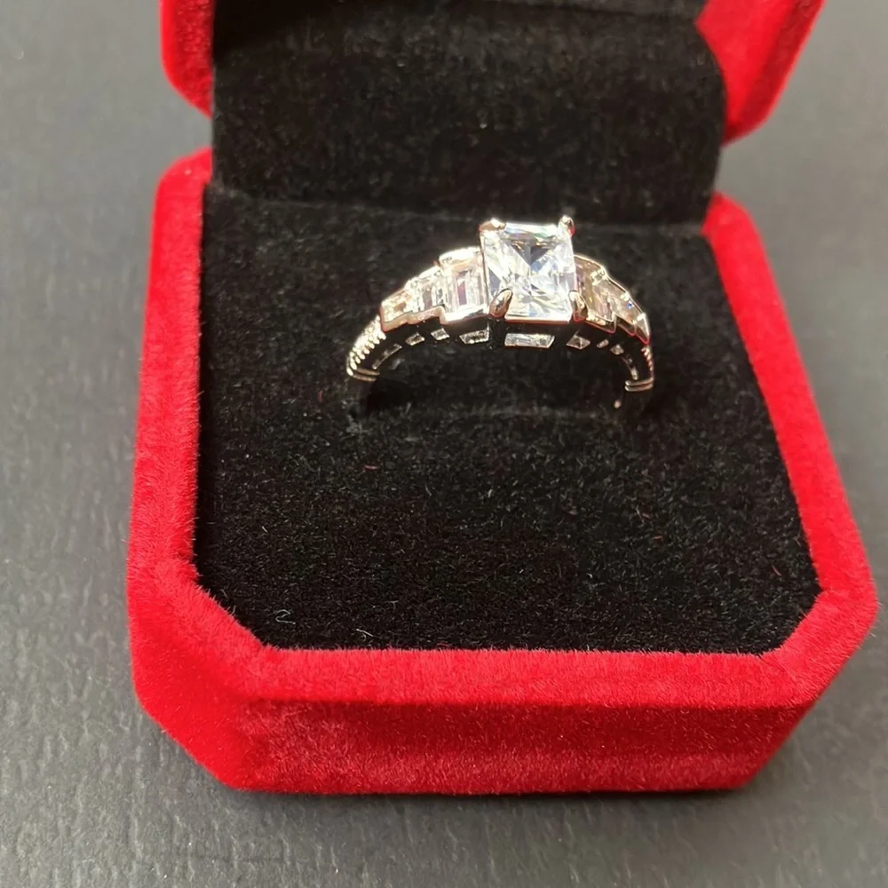 925 Sterling Silver Six Emerald Side Stone Engagement Ring Size 10 & 9 Available - Picture 6 of 10